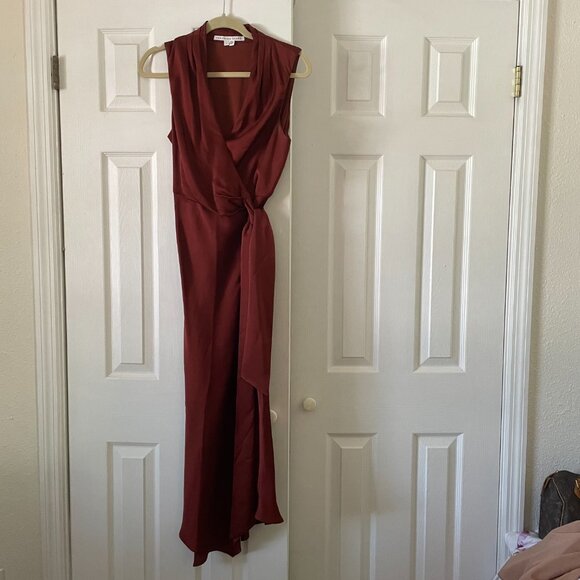 Veronica Beard Briony Satin Wrap Dress • Rust Copper Sleeveless Midi Size 8 - Picture 5 of 8